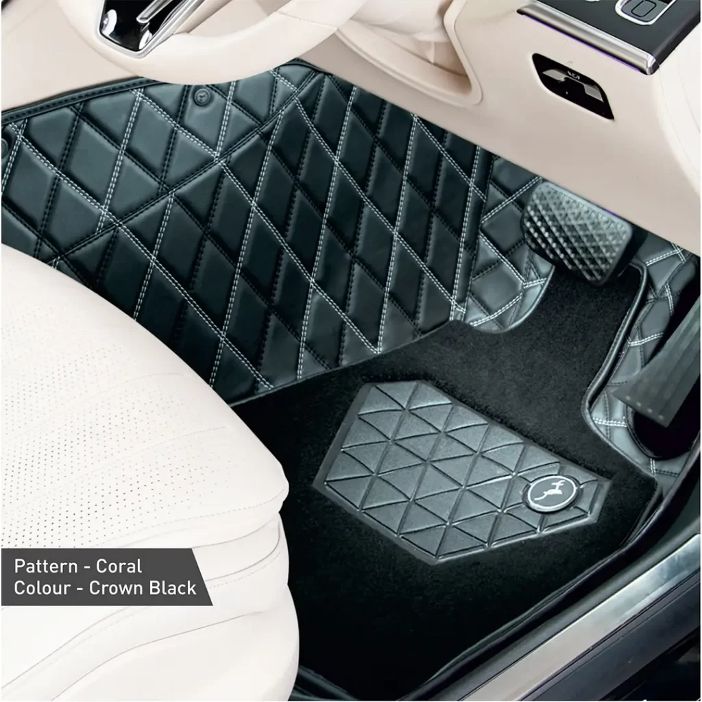 top gear pristine coral model mat crown black color - premium car floor mat